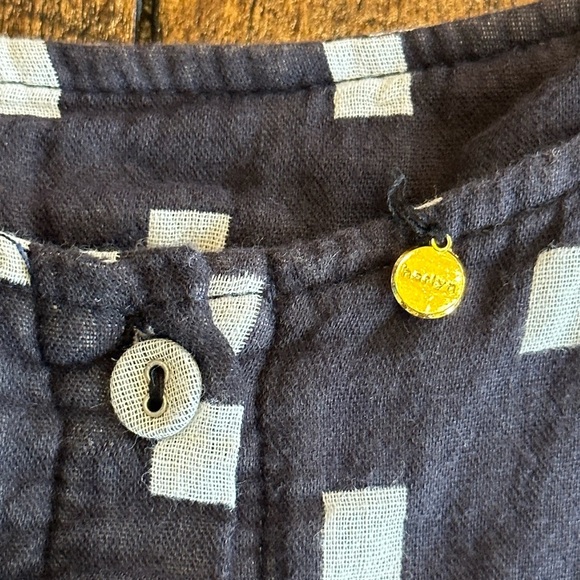 Harlyn | 100% Cotton Blue & White Tank, Tie Shoulder Straps & Back Button Detail - Picture 5 of 9